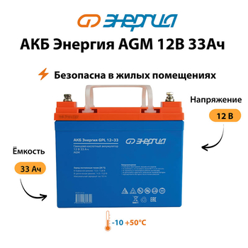 Аккумулятор для ИБП Энергия AGM 12v 33Ah - ИБП и АКБ - Аккумуляторы - . Магазин оборудования для автономного и резервного электропитания Ekosolar.ru в Долгопрудном
