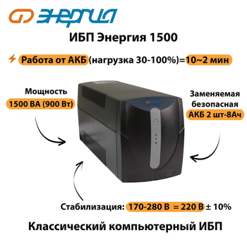Энергия ИБП 1500 - ИБП и АКБ - ИБП для компьютера - . Магазин оборудования для автономного и резервного электропитания Ekosolar.ru в Долгопрудном
