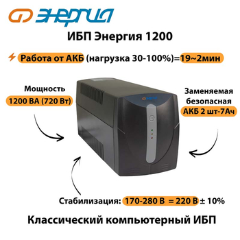 Энергия ИБП 1200 - ИБП и АКБ - ИБП для компьютера - . Магазин оборудования для автономного и резервного электропитания Ekosolar.ru в Долгопрудном