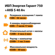 ИБП Энергия Гарант 750 + Аккумулятор S 40 Ач - 12В (450Вт - 49мин) - ИБП и АКБ - ИБП для котлов - . Магазин оборудования для автономного и резервного электропитания Ekosolar.ru в Долгопрудном
